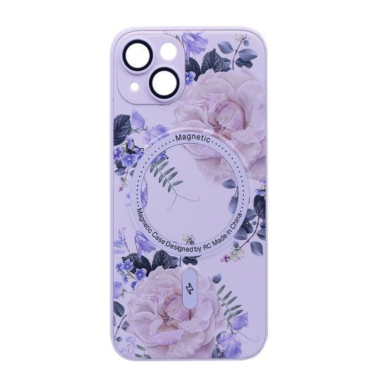 Capa Magnética com Desenho de Flores para Apple iPhone 14 Branco